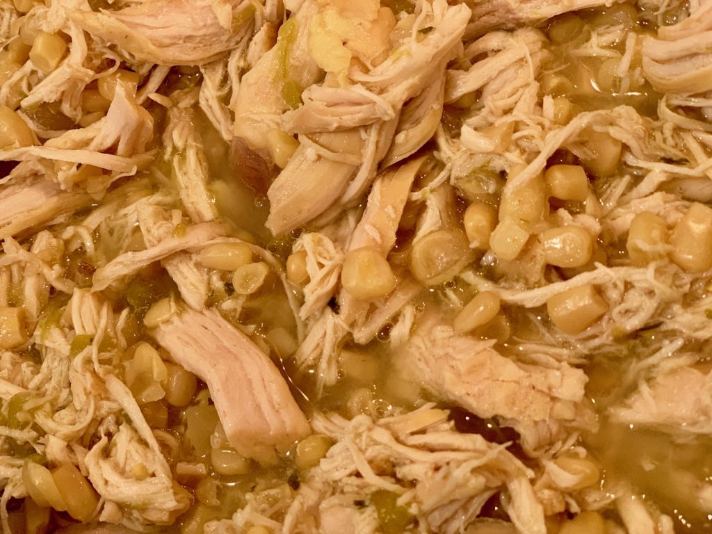 shredded chicken and corn in white chili sauce