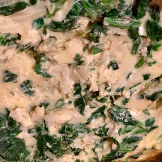 close up of spinach frittata in slow cooker