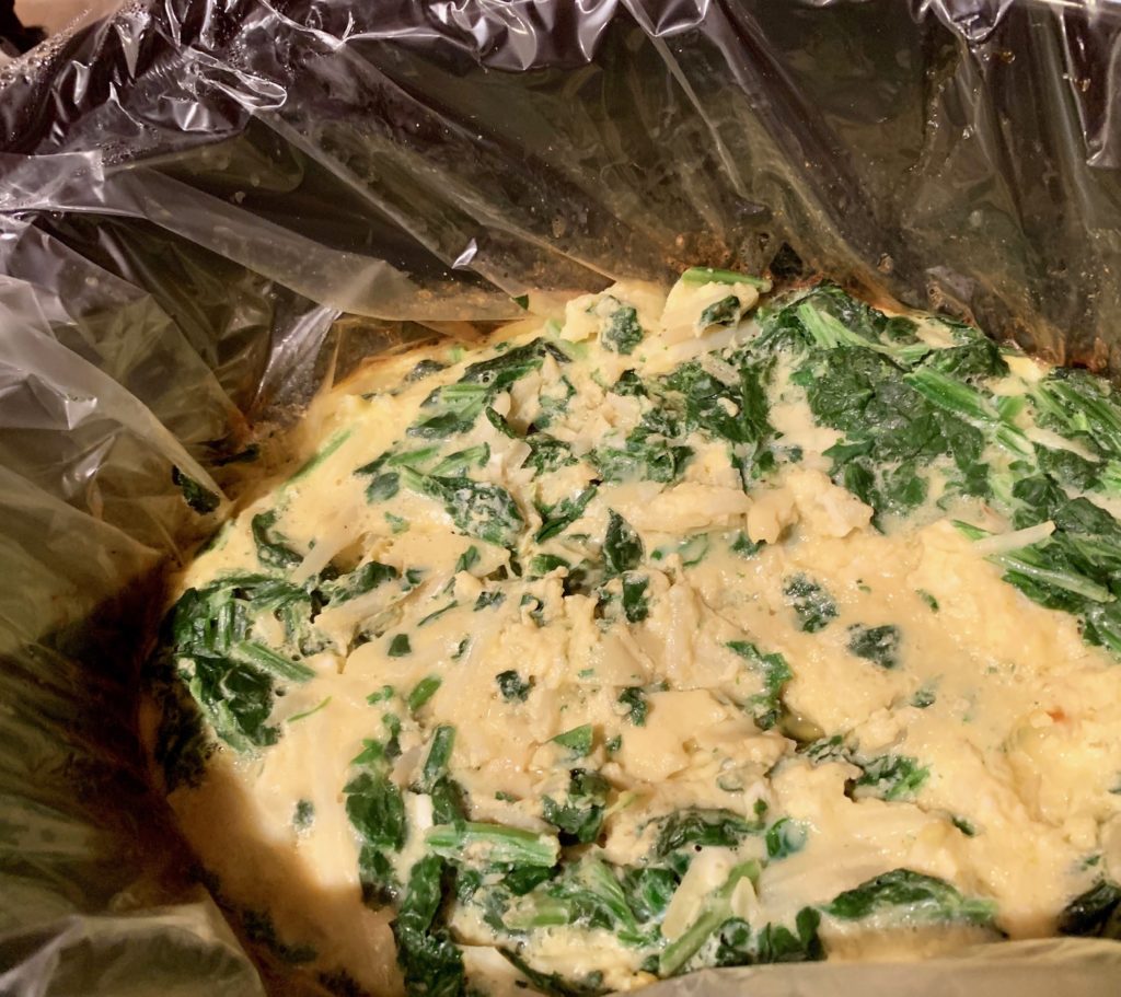spinach and potato frittata in slow cooker