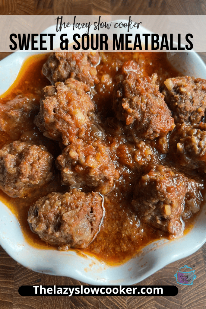 sweet and sour slow cooker Meatballs in a white bowl