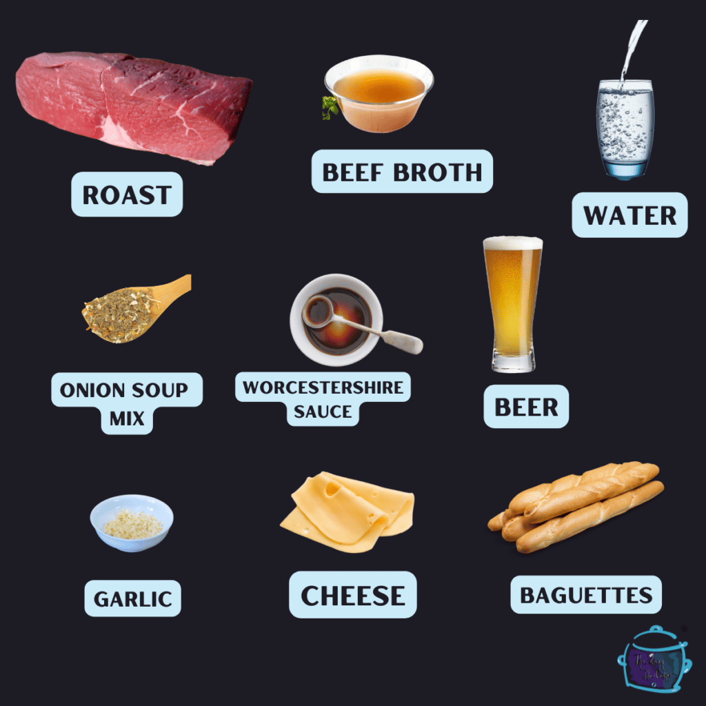 french dip ingredients with labels 