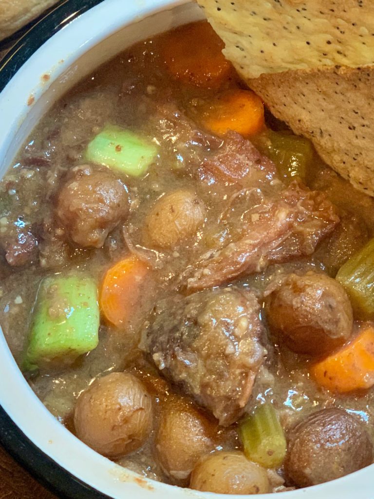 finished beef stew close up