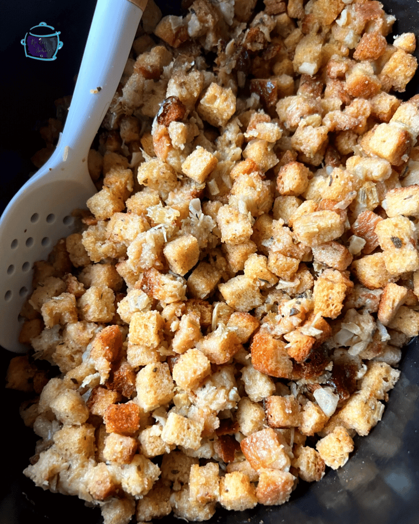 slow cooker stuffing in crockpot before cooking