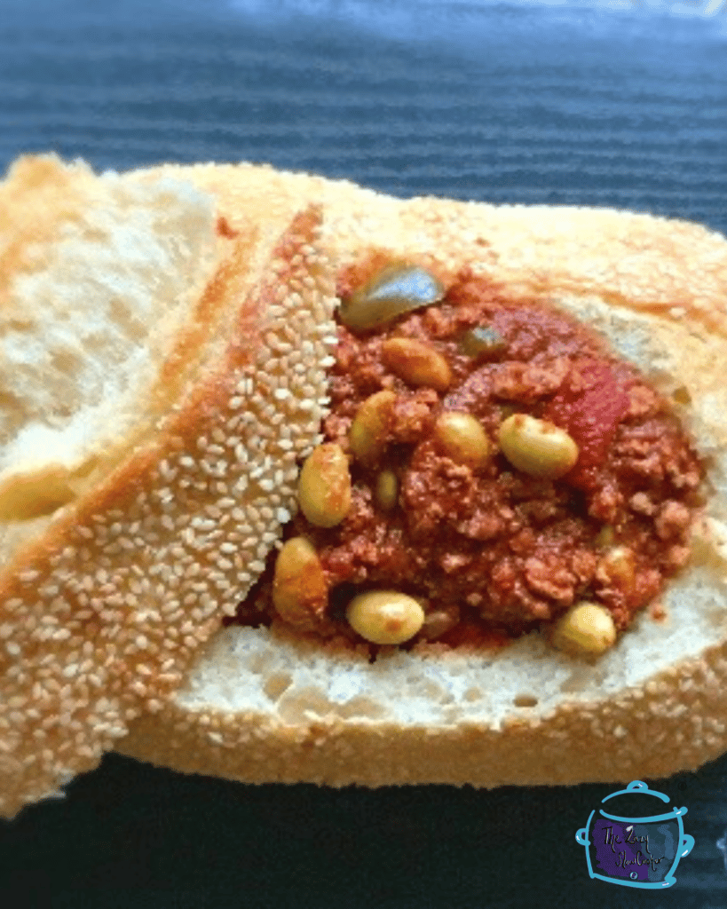 crockpot turkey chili in a bread bowl