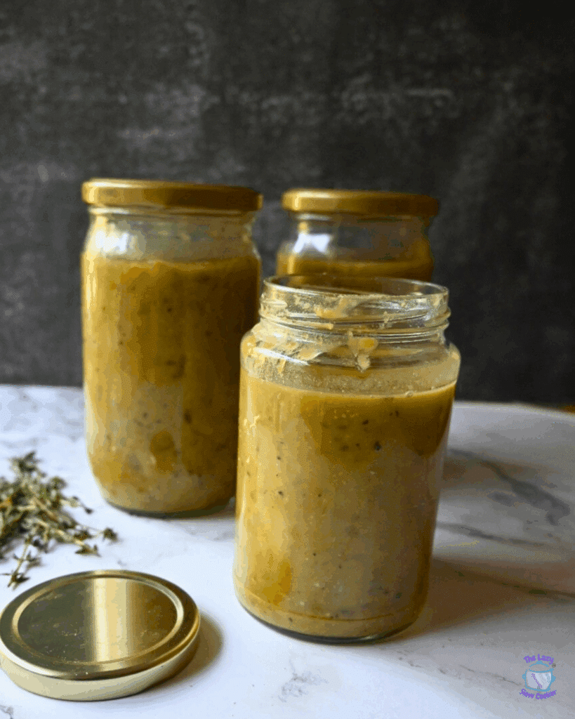 vegan pea soup in jars ready to be stored