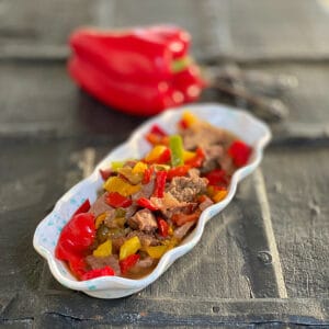 view of finished dish with a redi pepper in background