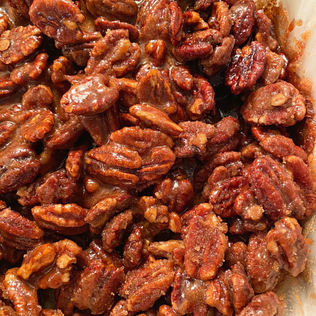 close up of cooked nuts that have not yet been cooled