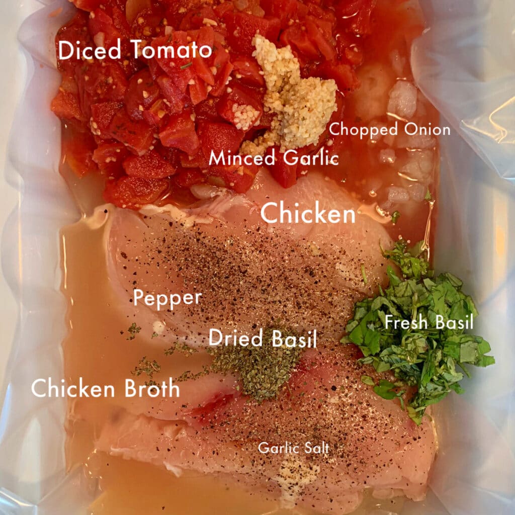 all raw ingredients in slow cooker with lables