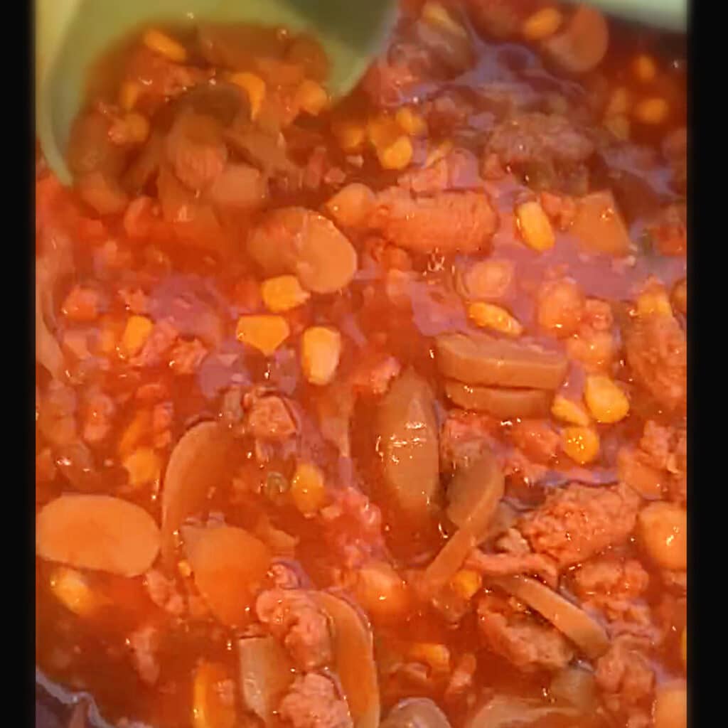 Close up of finished soup in crockpot