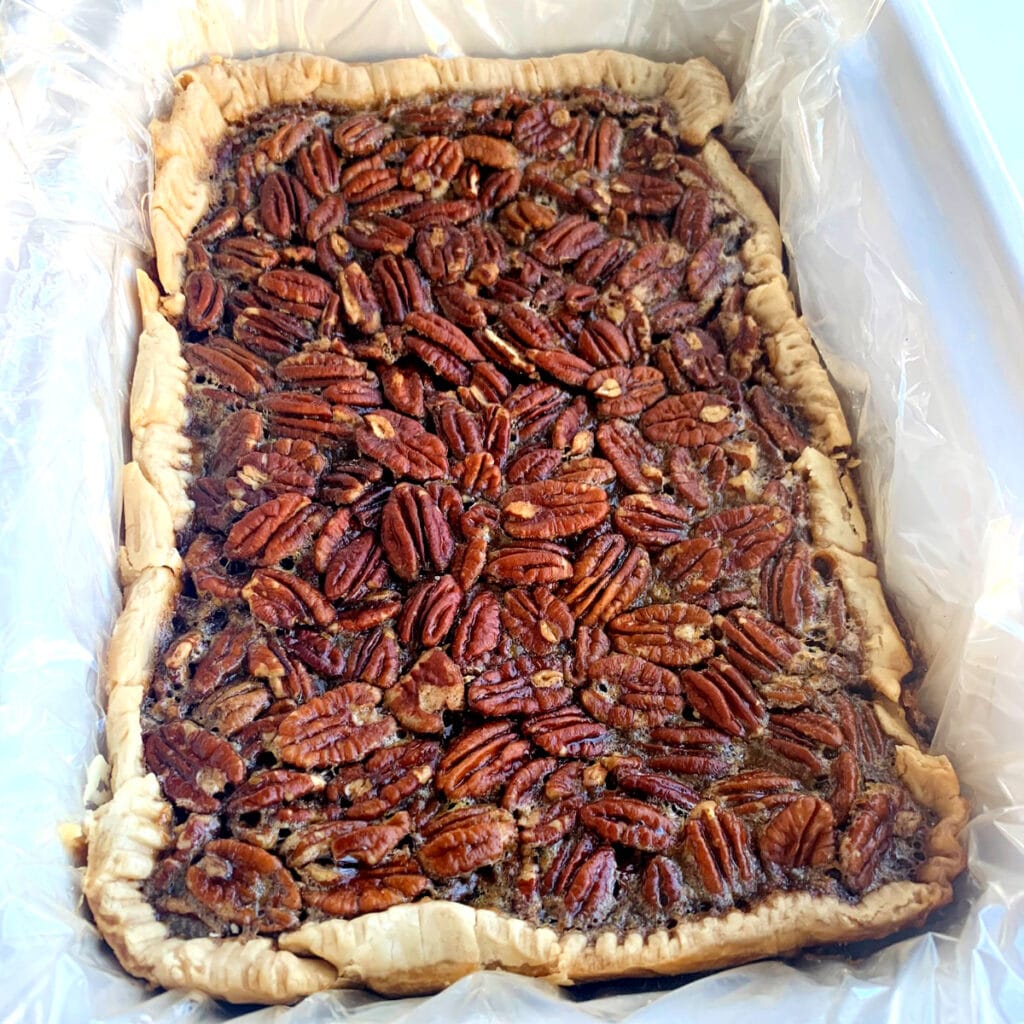 Finished pecan pie cooling in crockpot