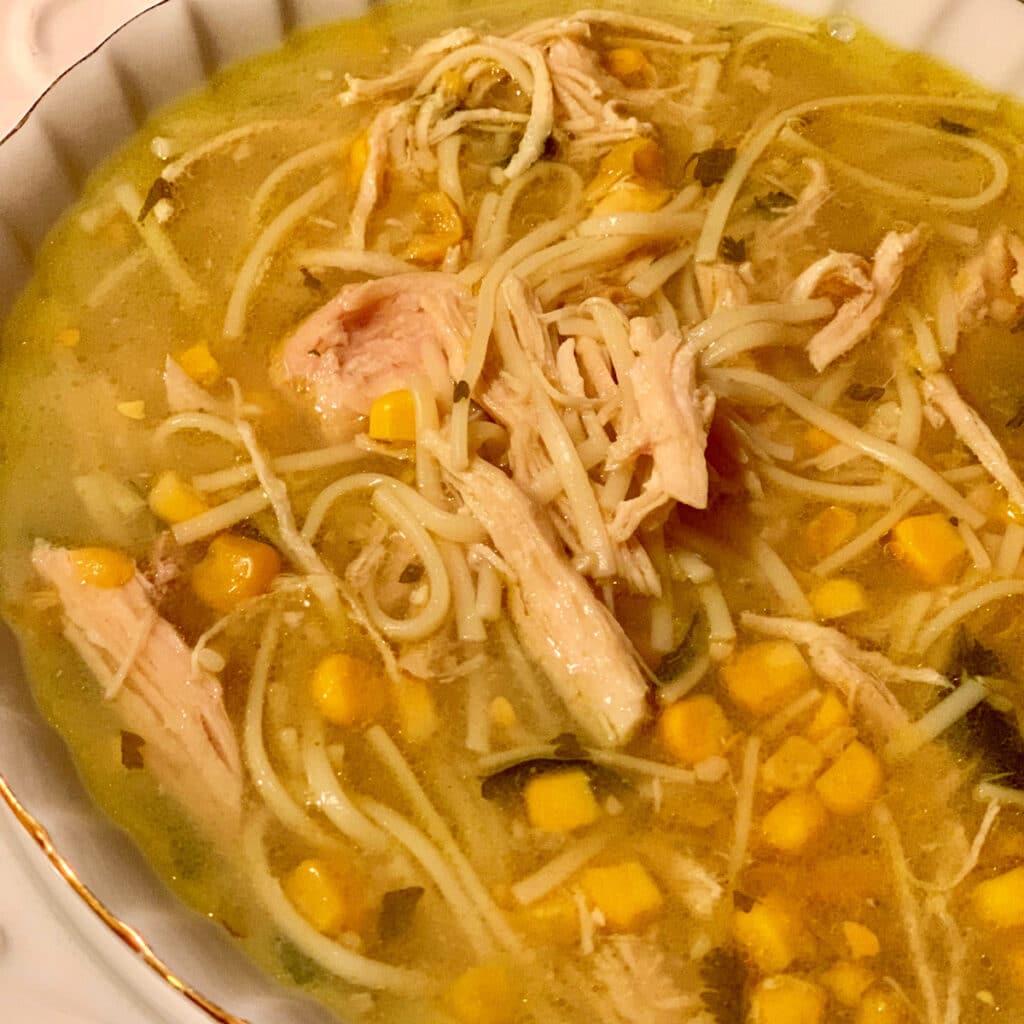 close up of finished soup in serving bowl