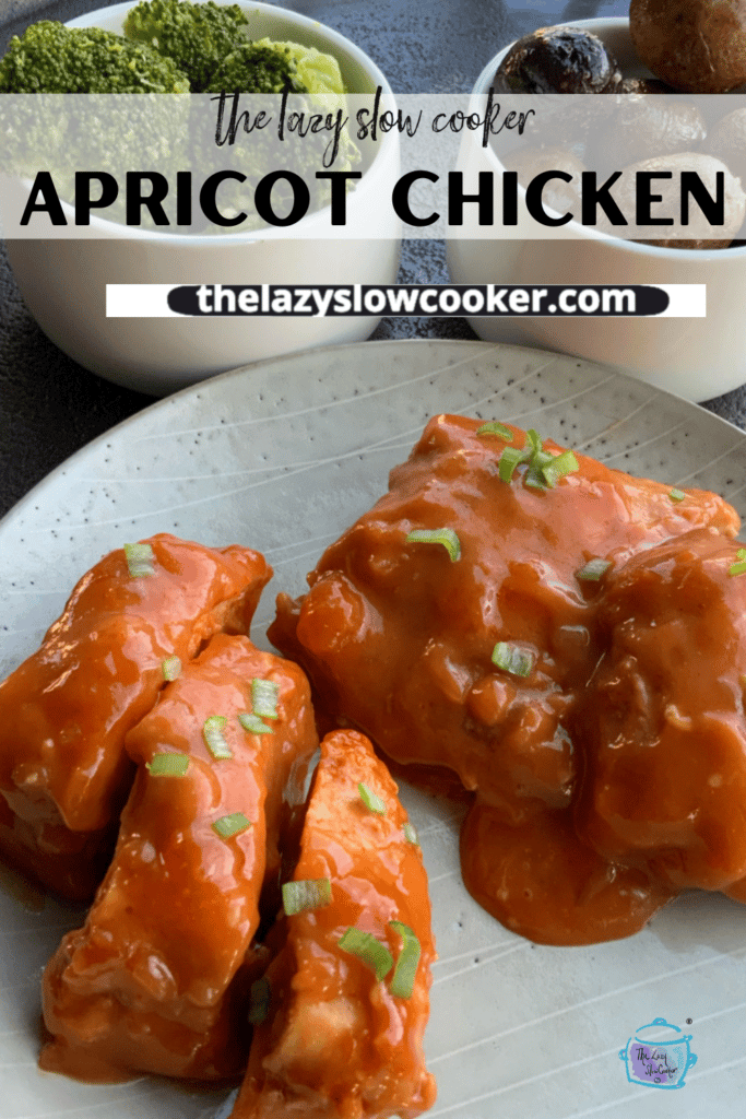 slow cooked apricot chicken on a white plate