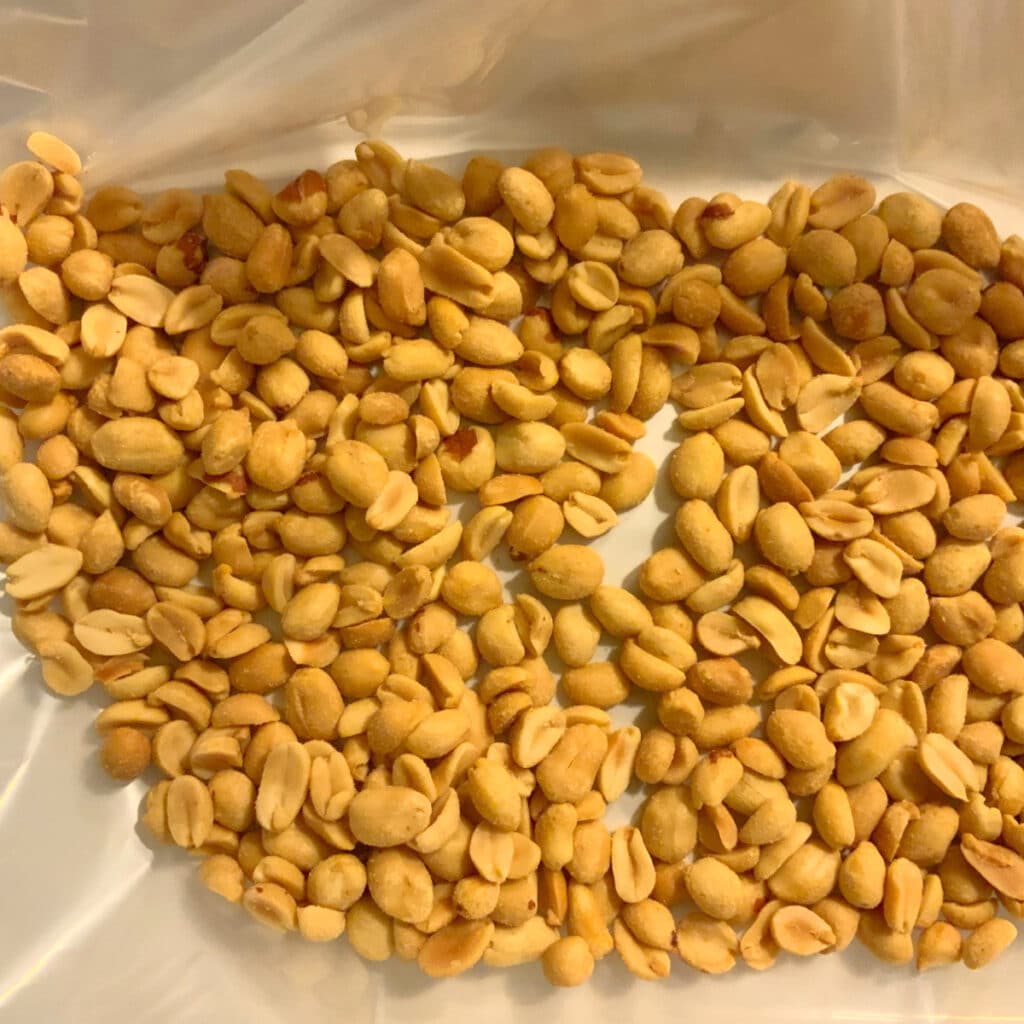 salted peanuts in a white slow cooker