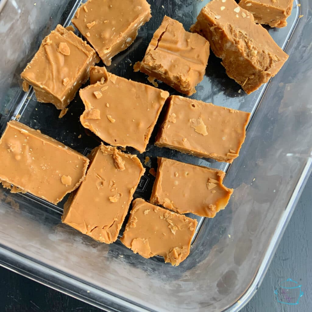 Fudge in a container ready to be stored