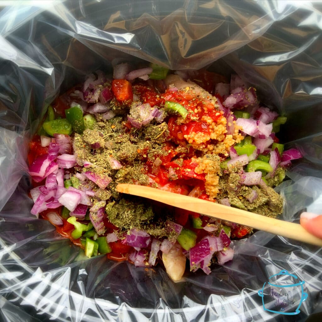 All ingredients in slow cooker before cooking