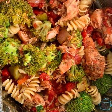 Close up of all ingredients with pasta