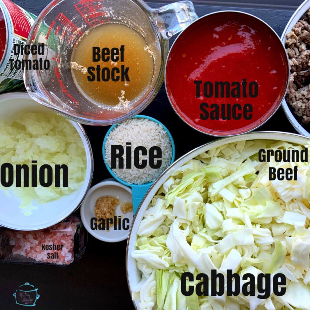 Unstuffed cabbage roll ingredients with labels