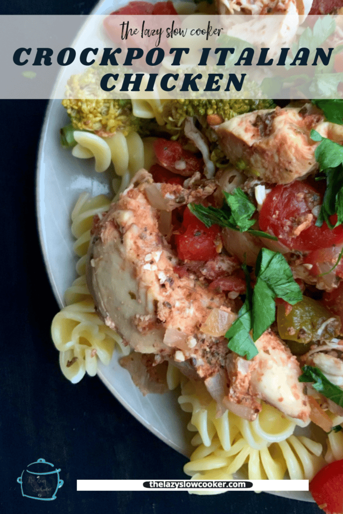 slow cooker Italian chicken tenders served on a plate over pasta