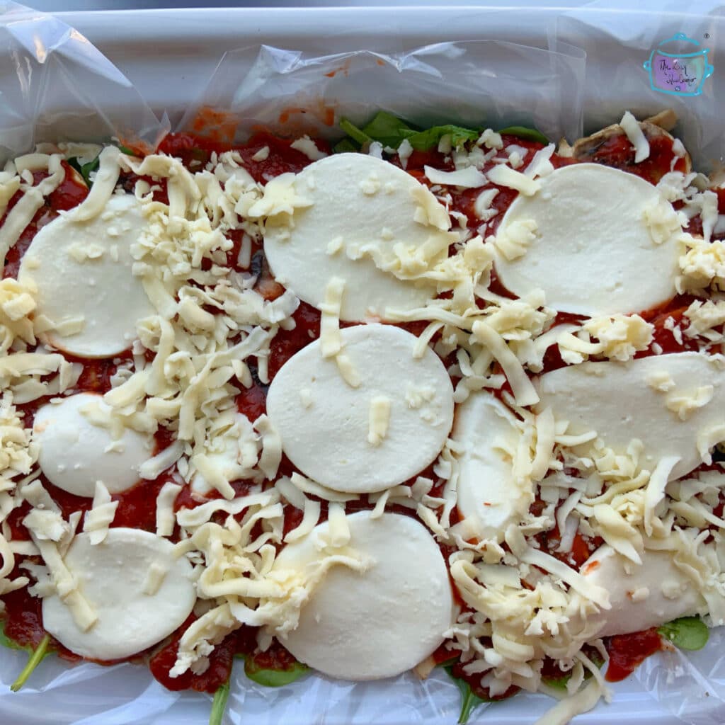 mushroom spinach lasagna ready to be cooked