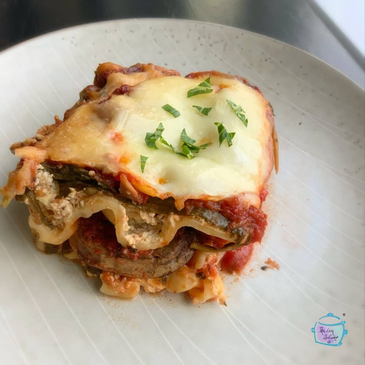 Lazy Slow Cooker Mushroom Spinach Lasagna - The Lazy Slow Cooker