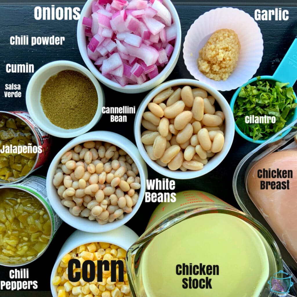 All white chicken chili ingredients with labels