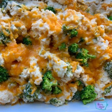 close up of chicken broccoli and rice