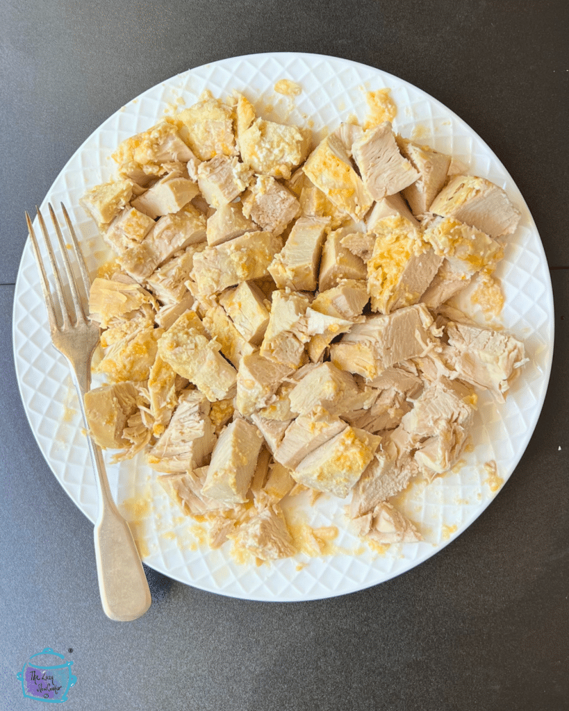 cooked diced chicken on a plate