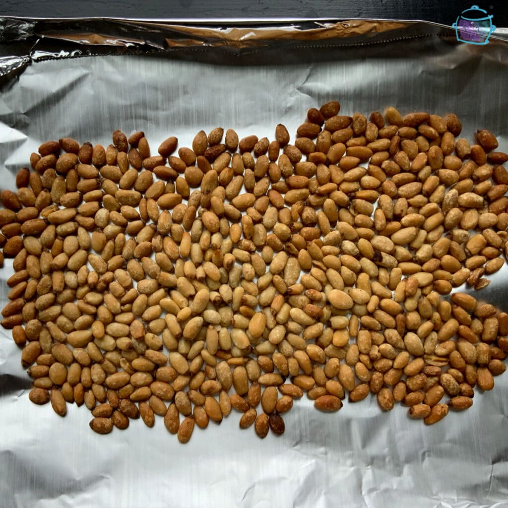Toasted pine nuts on foil