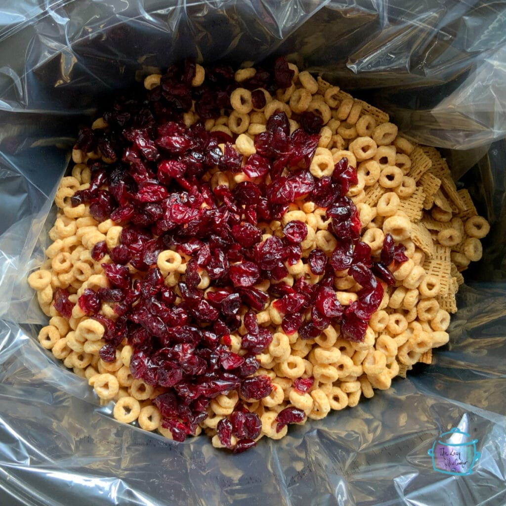 All cereal ingredients in slow cooker before mixing.