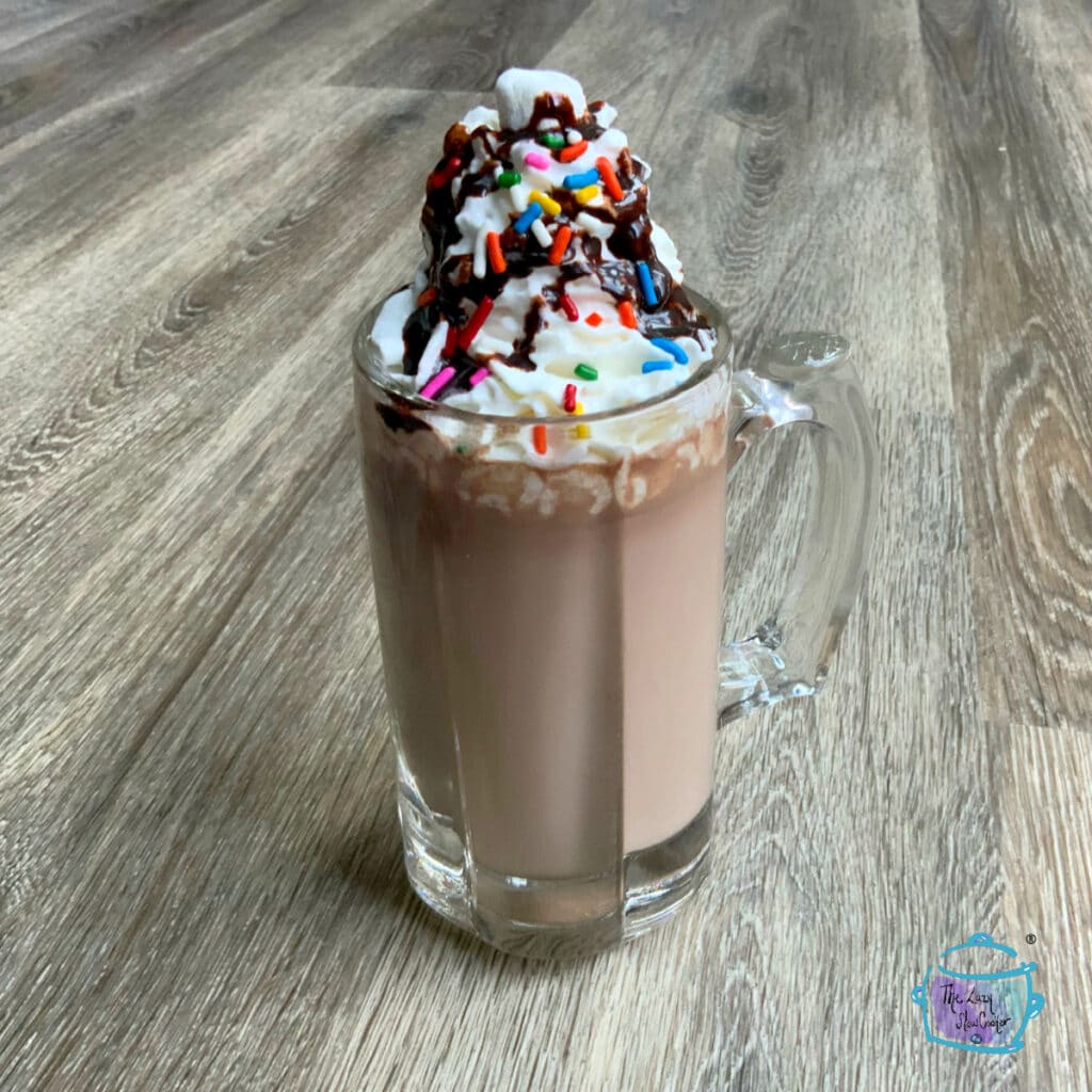 Slow cooker hot chocolate in a glass mug