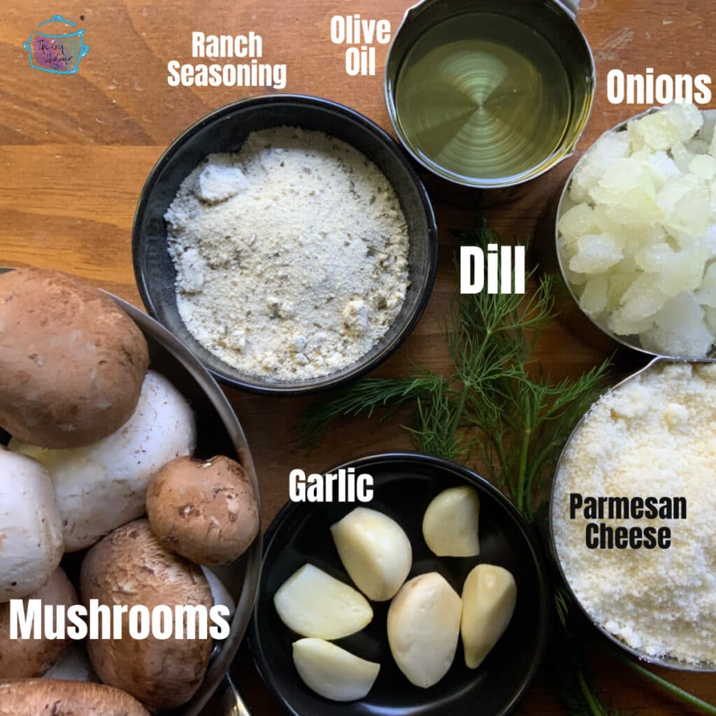 All garlic mushroom ingredients with labels