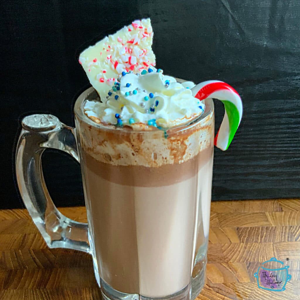 Hot chocolate with whipped cream and a candy cane