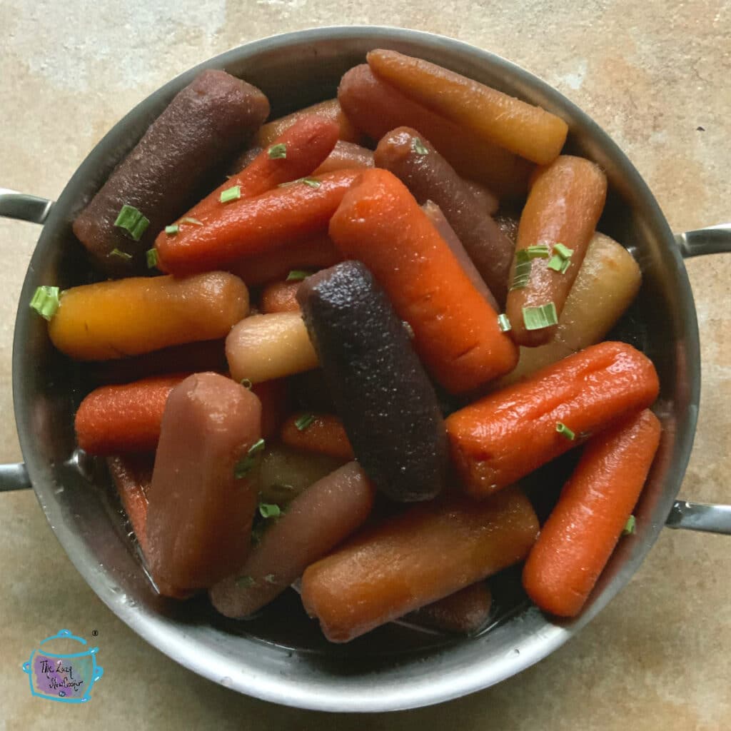 looking down on a bowl of vanilla maple carrots