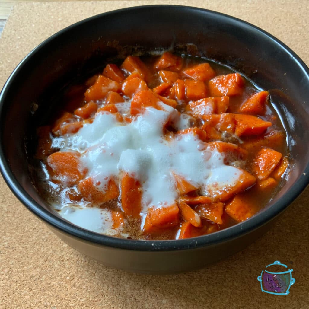a finished bowl of sweet potatoes
