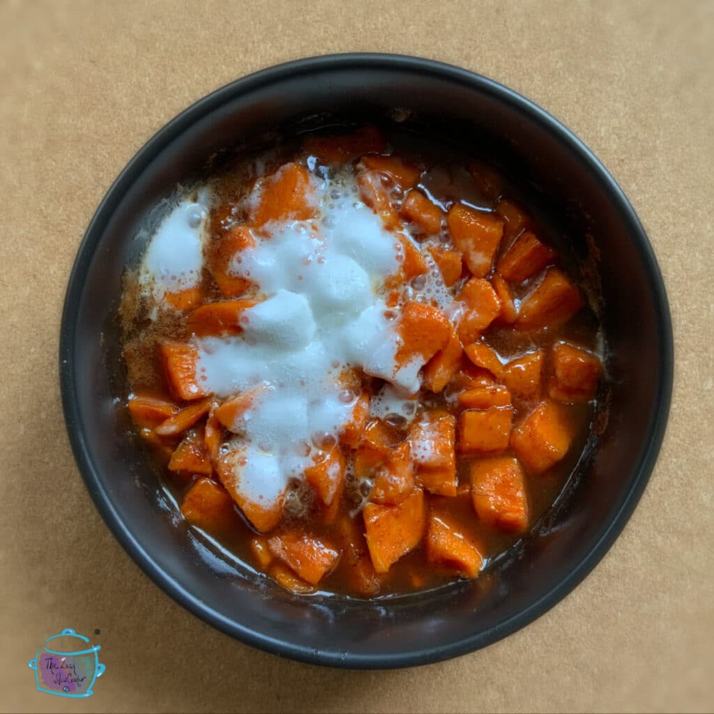 a bowl of finished sweet potatoes read to serve