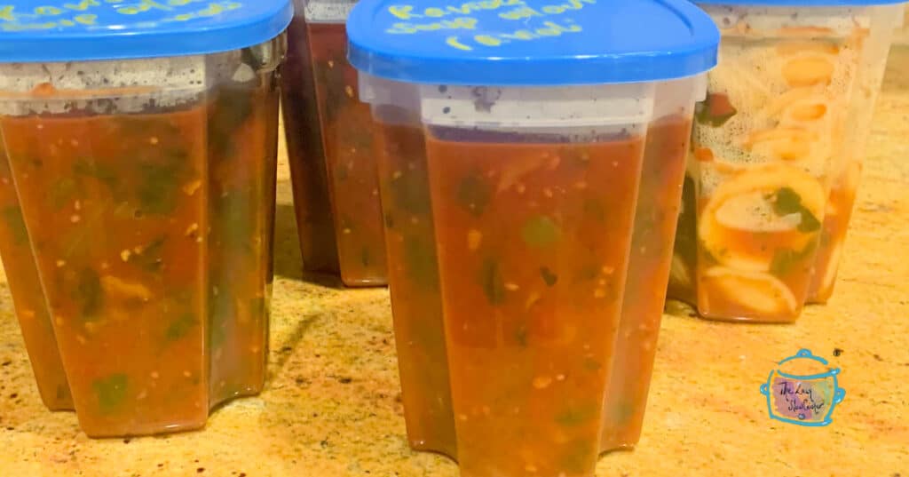 Soup in containers ready to freeze