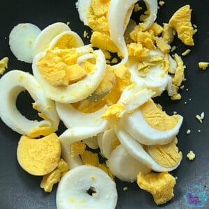 close up of sliced up cooked egg