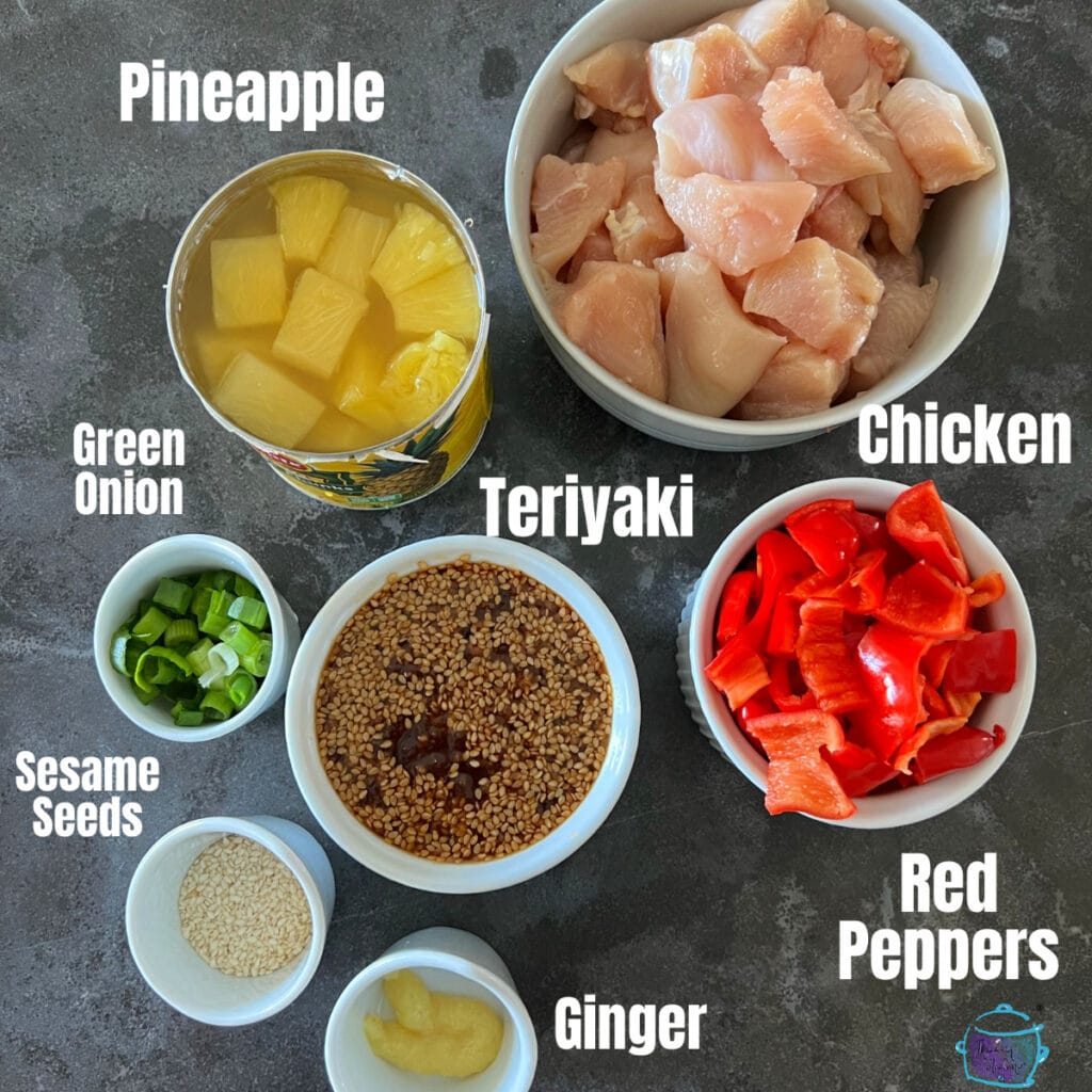 slow cooker teriyaki chicken ingredients with labels