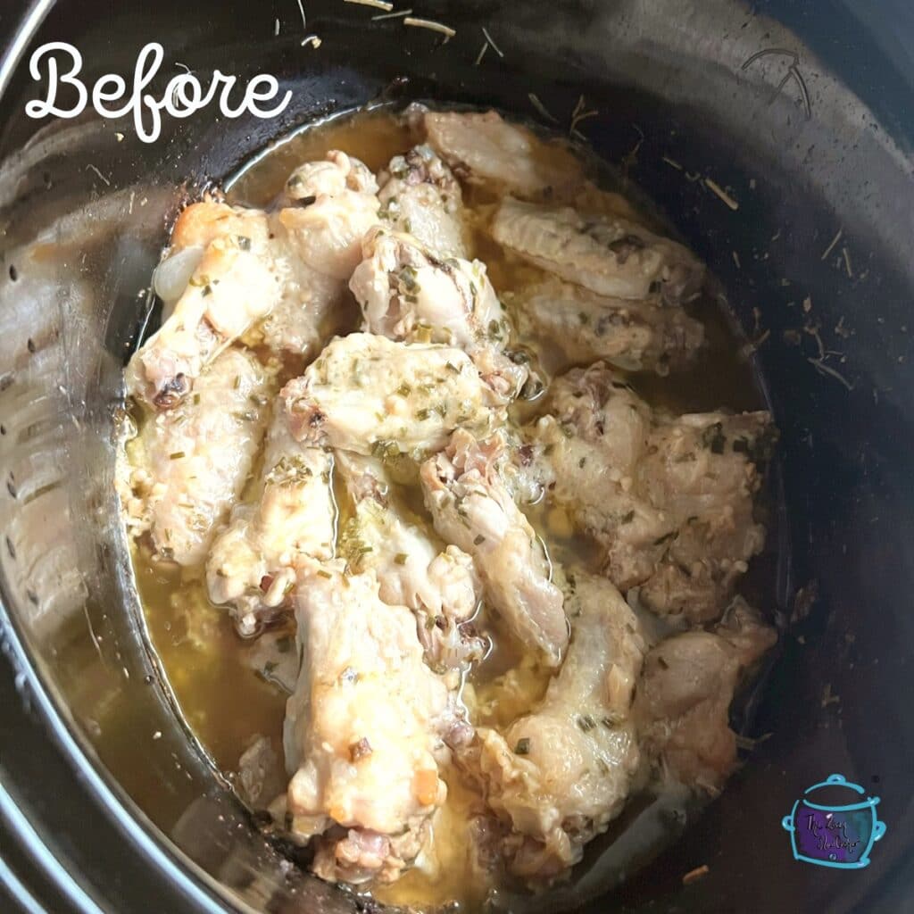 Slow cooker garlic parmesan wings before air frying