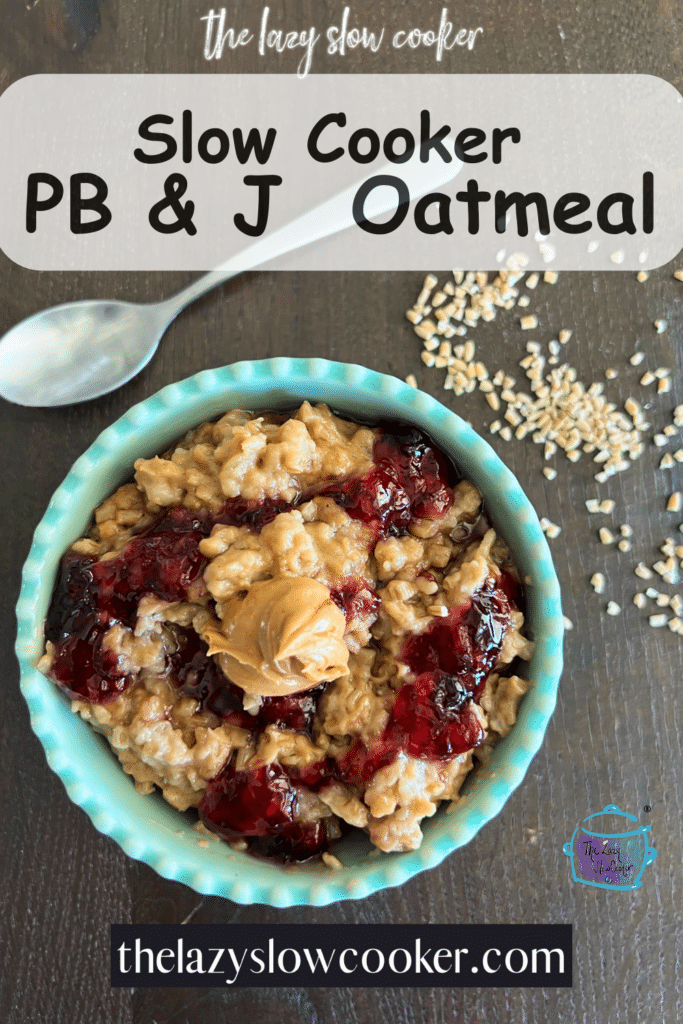 a bowl of peanut butter oatmeal topped with jelly
