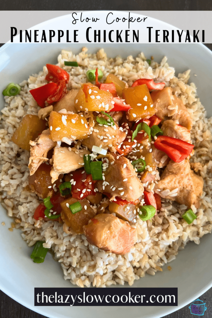 looking down on a plate of slow cooker chicken teriyaki