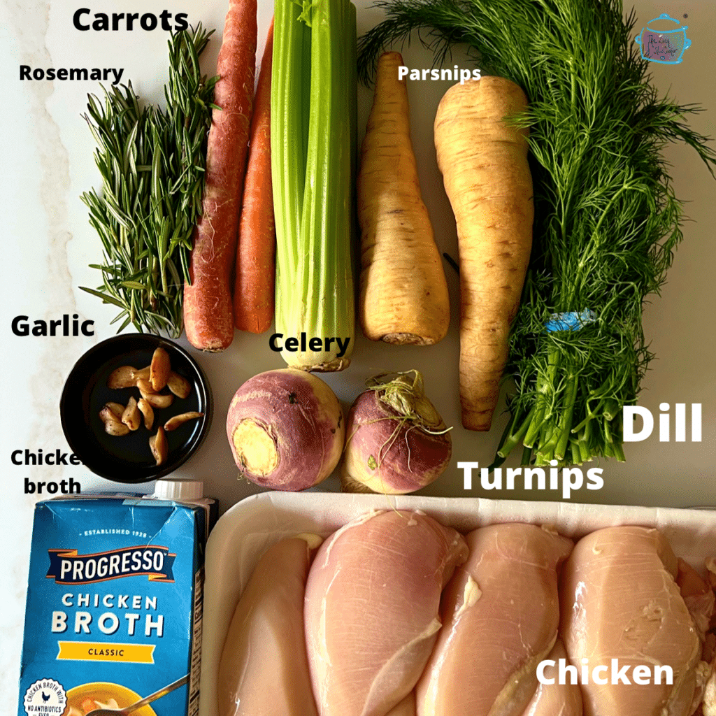 Chicken soup ingredients with labels