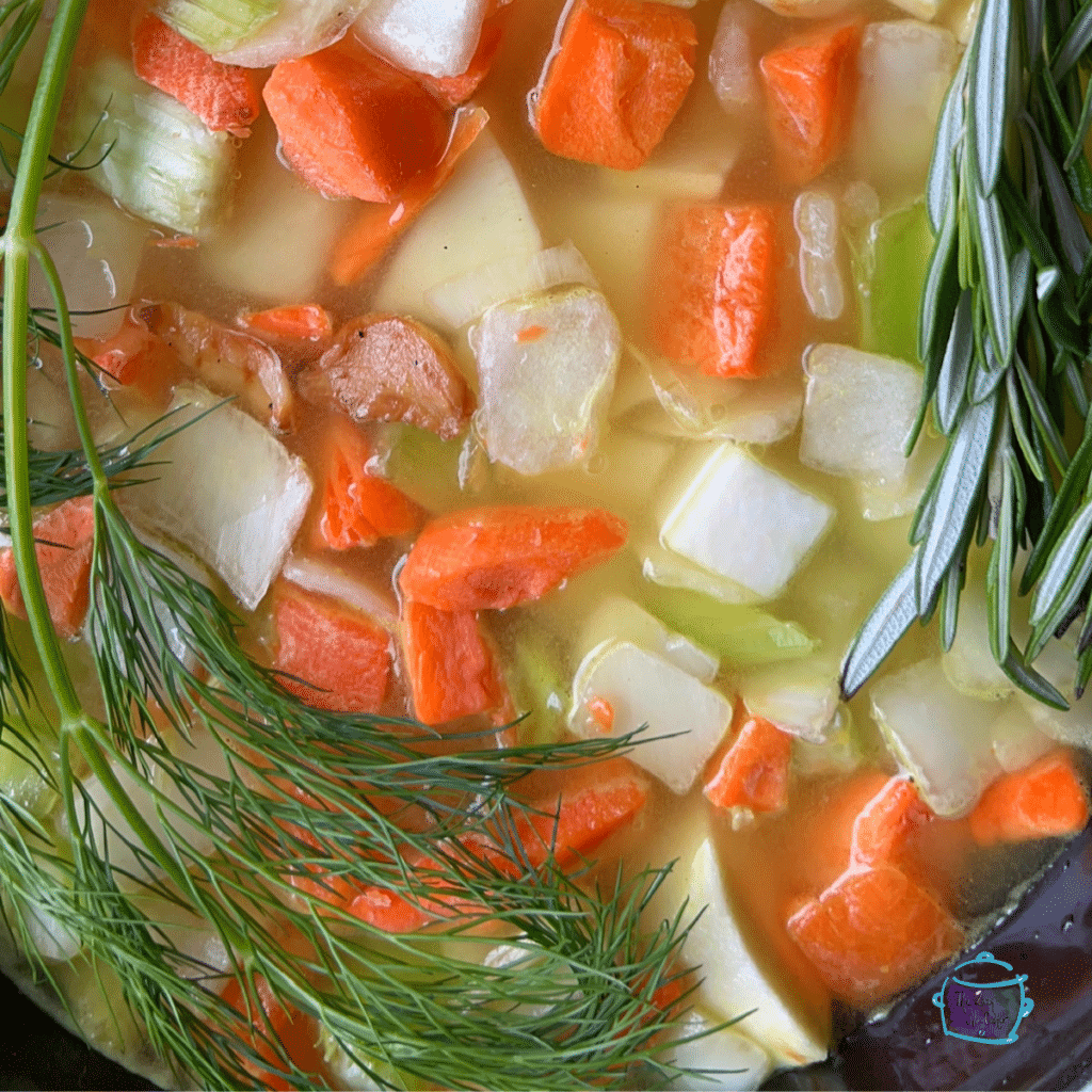 Close up of all chicken soup ingredients prior to cooking