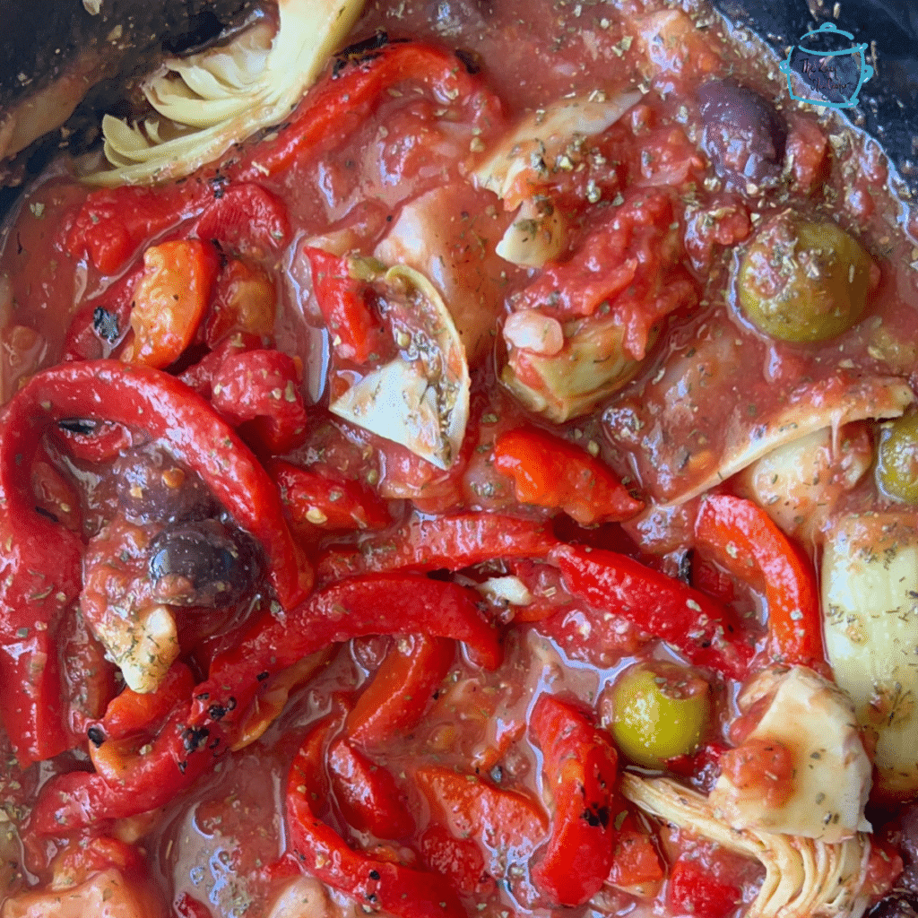 Mediterranean chicken before cooking in crockpot