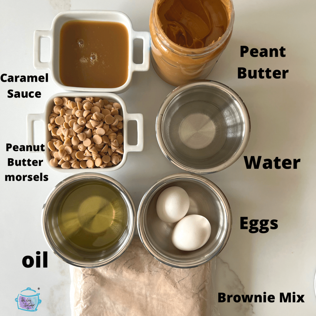 Peanut butter spoon brownie ingredients with labels
