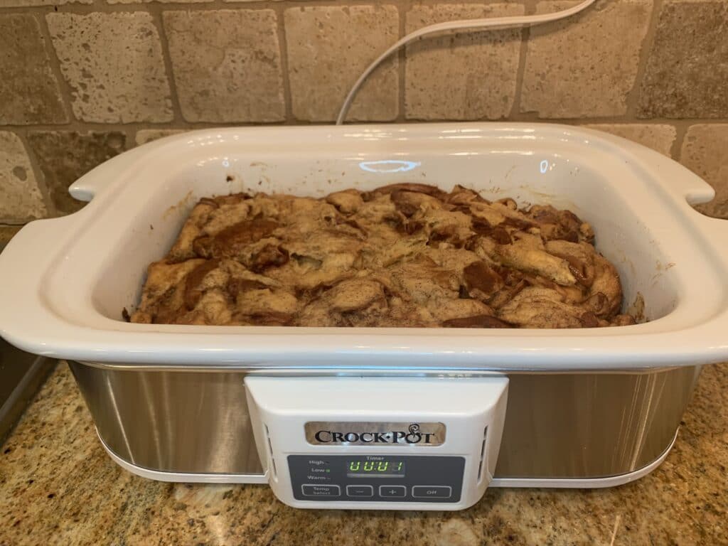 French toast cooking in casserole slow cooker