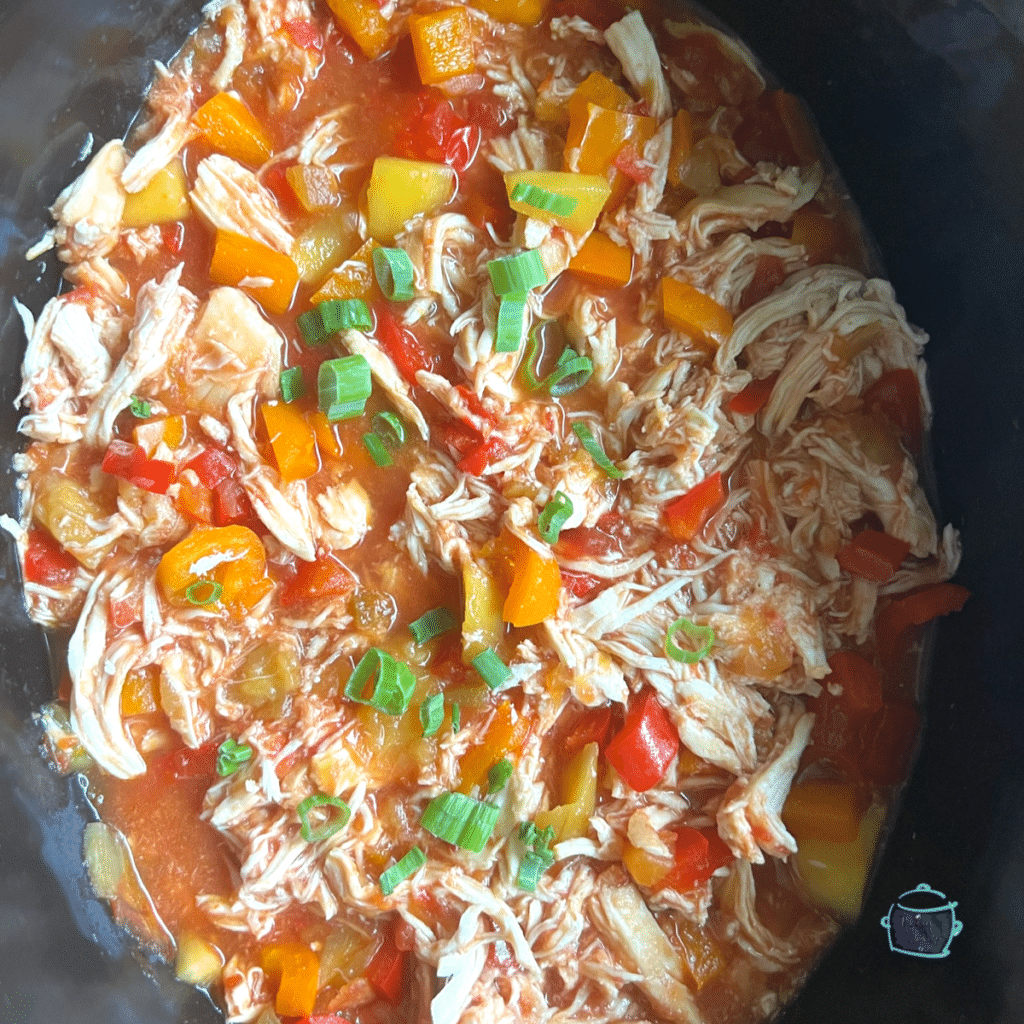 Crockpot mango chicken after cooking in slow cooker