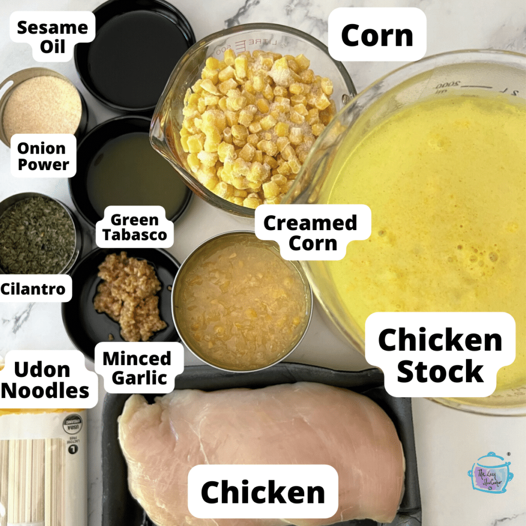all slow cooker chicken and corn soup ingredients with lables