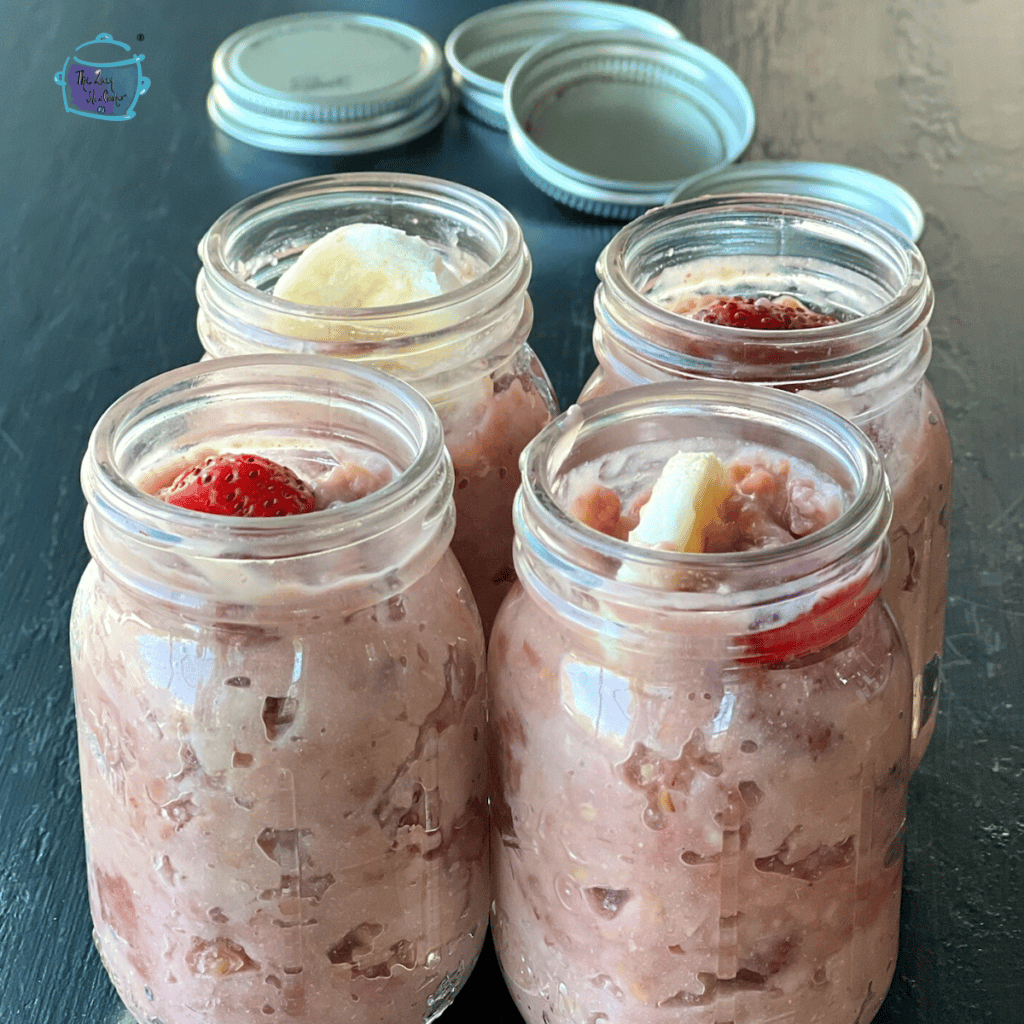 Crockpot strawberry & cream oatmeal in small jars