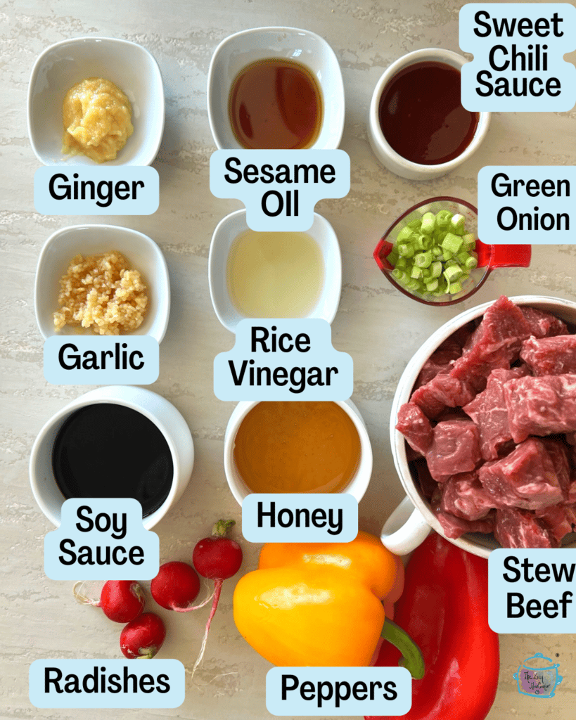 slow cooker beef for lettuce cups ingredients with labels